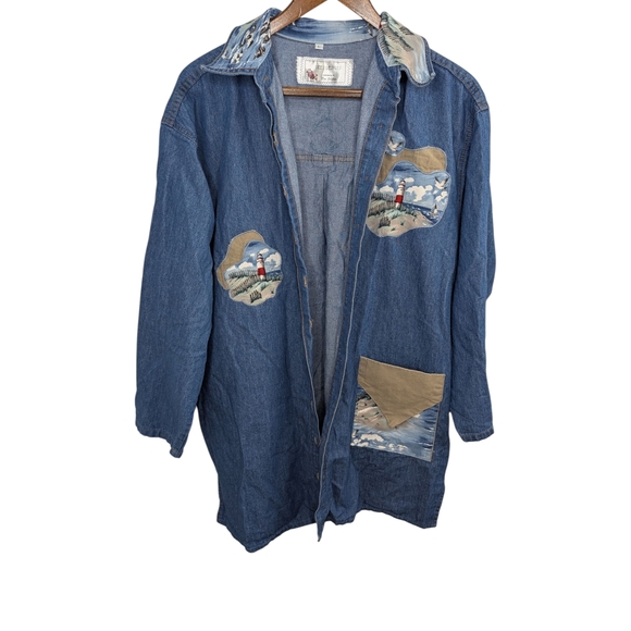 Embroidered Denim Jacket with Scenic Patches - Picture 1 of 7